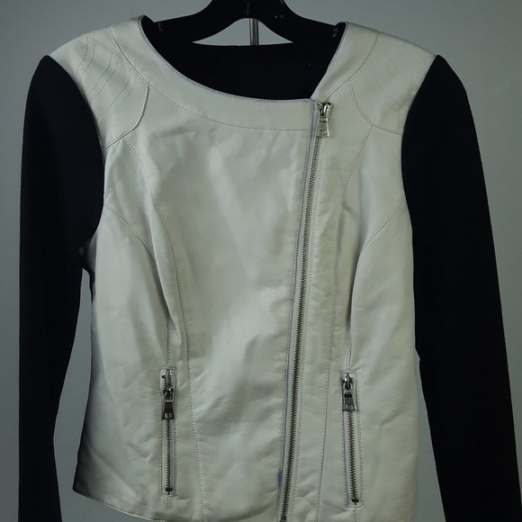 Guess Faux Leather Jacket White Black Zippered S - Picture 3 of 10